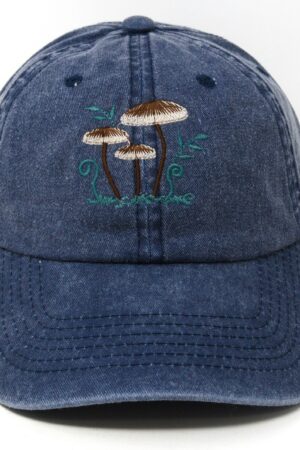 Embroidered Mushroom Family Baseball Cap Washed Cotton, Curved Brim, Summer Hat