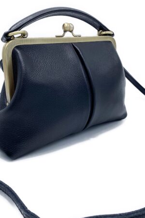 Timeless Elegance Black Leather Handbag with Kiss Lock Charm