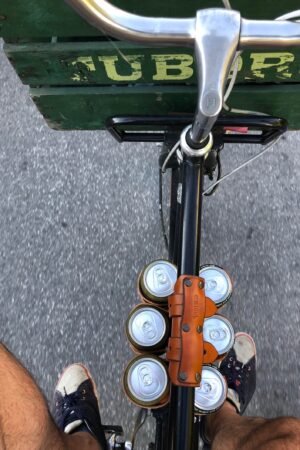 Ride with Refreshment Bike Beer Combo - Leather Wood Bicycle Beer Carrier with Exclusive Discount