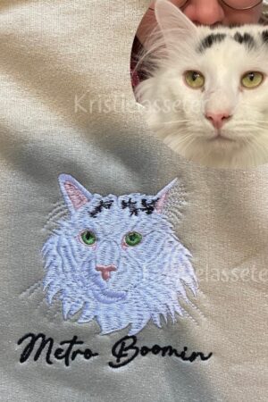 Personalized Cat Sweatshirt Embroidered Cat Face with Name, Custom Photo Hoodie for Cat Lovers