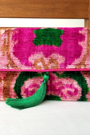 Exquisite Pink Ikat Velvet Clutch A Touch of Boho Elegance for Special Occasions