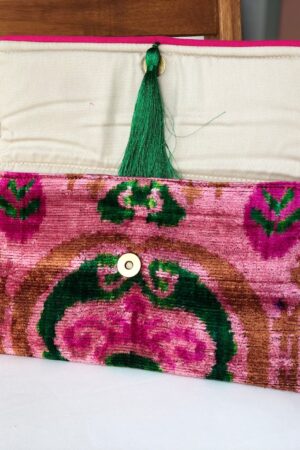 Exquisite Pink Ikat Velvet Clutch A Touch of Boho Elegance for Special Occasions