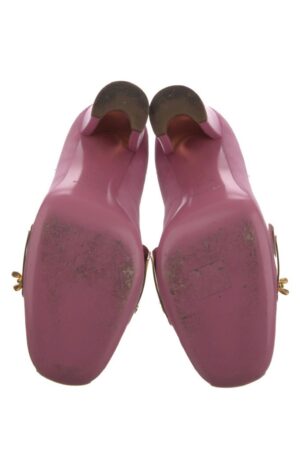 Vintage YSL Yves Saint Laurent Rive Gauche Pink Suede Leather Pumps with Gold Metal Accents - Size 39 (US 8.5-9)