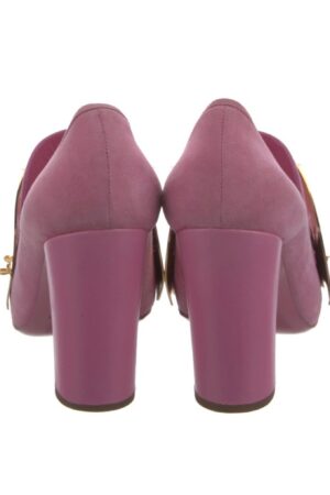 Vintage YSL Yves Saint Laurent Rive Gauche Pink Suede Leather Pumps with Gold Metal Accents - Size 39 (US 8.5-9)