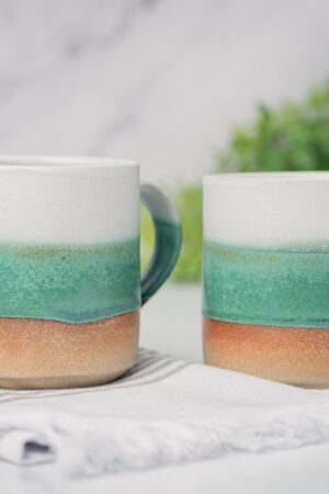 Artisan-Crafted Stoneware Mug An Enchanting Tapestry of White and Green