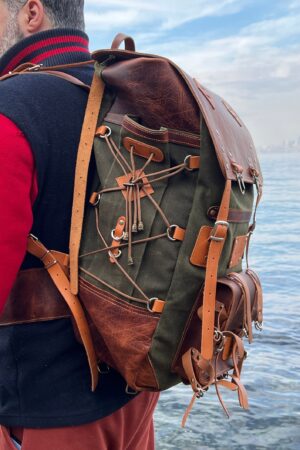 Bushcraft Award-Winning Leather & Canvas Backpack $200 Off, 45L, Personalized for Travel, Camping, Military