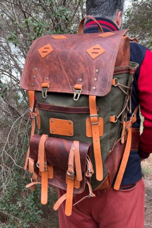 Bushcraft Award-Winning Leather & Canvas Backpack $200 Off, 45L, Personalized for Travel, Camping, Military