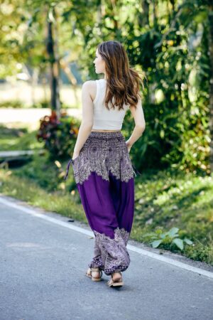 Purple Hippie Harem Pants Comfy Loungewear, Yoga Pants, Festival Wear, Boho Gift