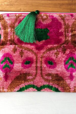 Exquisite Pink Ikat Velvet Clutch A Touch of Boho Elegance for Special Occasions