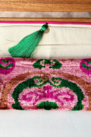 Exquisite Pink Ikat Velvet Clutch A Touch of Boho Elegance for Special Occasions