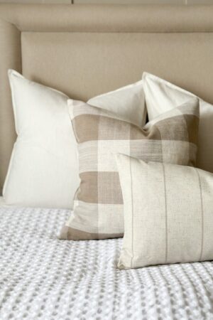 Freya Beige Striped Cushion with Luxurious Duck Feather Pad Comfort and Style for Your Home