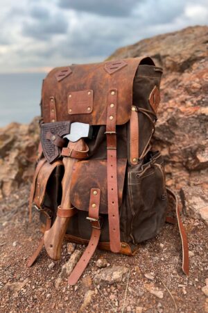 80L-30L Waxed Canvas Backpack Handmade Leather, Adventure-Ready for Camping, Hunting, Bushcraft, Travel