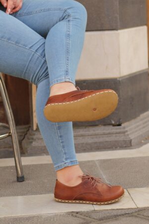 Handmade Earthing Oxford Grounding Wider All Leather Shoes with Copper Rivets in Crazy Brown