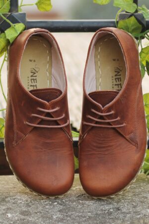 Handmade Earthing Oxford Grounding Wider All Leather Shoes with Copper Rivets in Crazy Brown