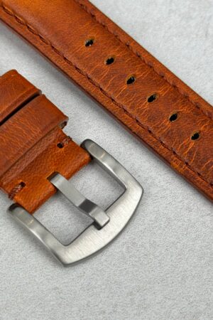 Vintage Cognac Vegetable Tanned Full Grain Leather Watch Strap Padded Comfort, Quick Release, Perfect Gift