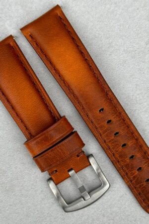 Vintage Cognac Vegetable Tanned Full Grain Leather Watch Strap Padded Comfort, Quick Release, Perfect Gift