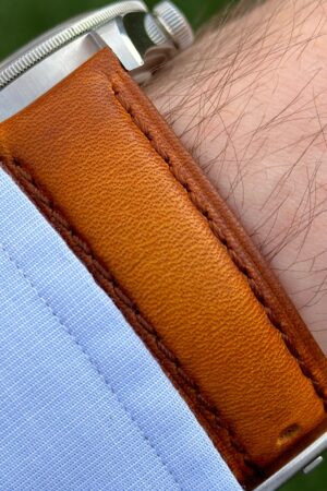 Vintage Cognac Vegetable Tanned Full Grain Leather Watch Strap Padded Comfort, Quick Release, Perfect Gift