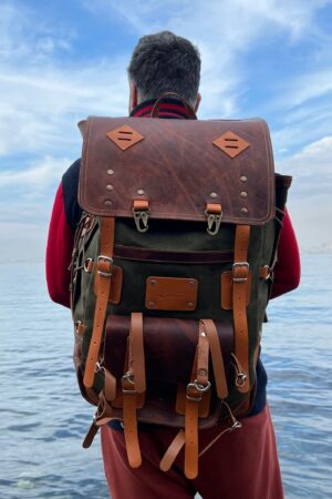 Bushcraft Award-Winning Leather & Canvas Backpack $200 Off, 45L, Personalized for Travel, Camping, Military