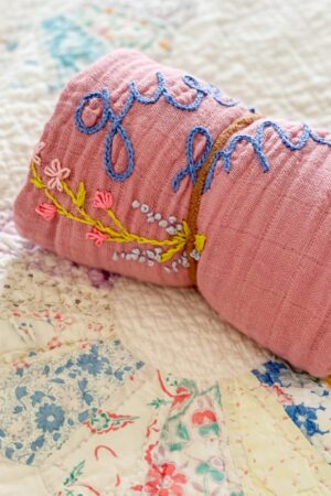 Personalized Baby Swaddle Blanket Embroidered with Name and Floral Spray, Soft Cotton Muslin