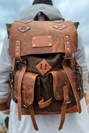 80L-30L Waxed Canvas Backpack Handmade Leather, Adventure-Ready for Camping, Hunting, Bushcraft, Travel