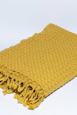 Luxurious Yellow Waffle Weave Turkish Cotton Throw Blanket Comfort and Style for Your Home