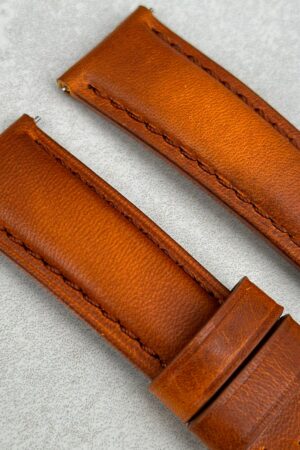 Vintage Cognac Vegetable Tanned Full Grain Leather Watch Strap Padded Comfort, Quick Release, Perfect Gift