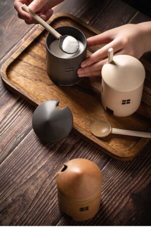 Artisan-Crafted Ceramic Condiment Jar with Spoon Elevate Your Culinary Experience