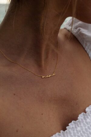 Caitlyn Minimalist Dainty Mama Necklace Sterling Silver or Gold, Perfect for Moms