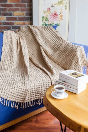 Luxurious Yellow Waffle Weave Turkish Cotton Throw Blanket Comfort and Style for Your Home