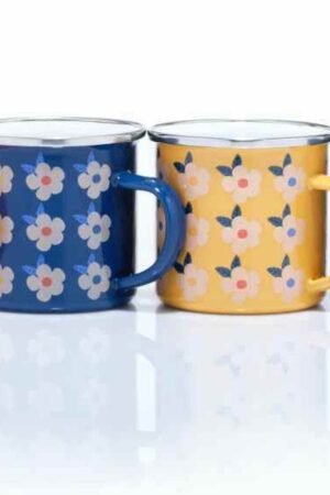 Floral Enamelware Set 4 Plates & Mugs for Camping, Glamping, Beach, & Outdoors