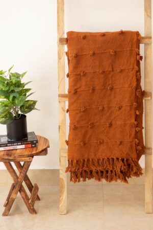 Cozy Rust Loops Handwoven Chunky Cotton Throw Blanket for Warmth and Style