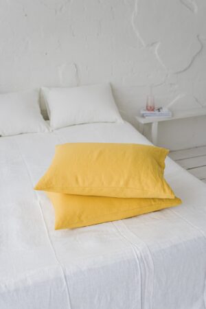 Luxurious Mimosa Yellow Linen Pillowcase Customize Your Comfort with Natural Elegance