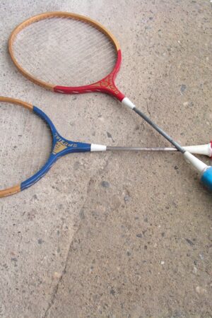 Vintage Badminton Rackets GERMINA DDR Retro Wooden Pair for Sports Decor and Play