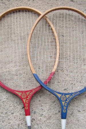 Vintage Badminton Rackets GERMINA DDR Retro Wooden Pair for Sports Decor and Play