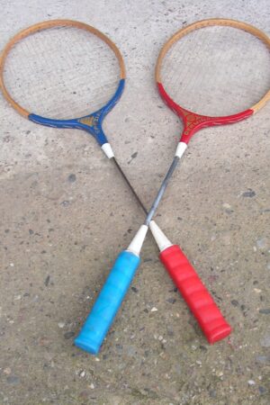 Vintage Badminton Rackets GERMINA DDR Retro Wooden Pair for Sports Decor and Play