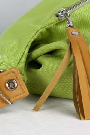 Lime Green Canvas Hobo Bag with Brown Leather Accents The Perfect Everyday Purse