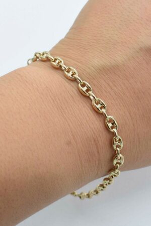 5mm Puffed Mariner Anchor Link Chain Bracelet Authentic 10K Yellow Gold for All Wrist Sizes