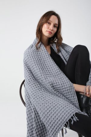 Cozy Haven Escape into Comfort with Our Gray Waffle Summer Throw Blanket