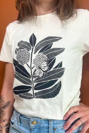 Monarch Butterfly and Milkweed A Symbiotic Symphony on a Handcrafted Tee