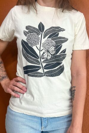 Monarch Butterfly and Milkweed A Symbiotic Symphony on a Handcrafted Tee