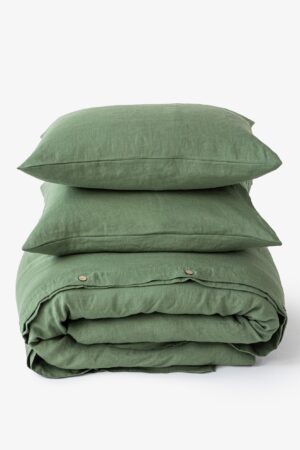 Luxurious Forest Green Linen Bedding Set King/Queen Duvet Cover with Two Pillowcases