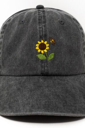 Sunflower Bee Embroidered Summer Baseball Cap Washed Cotton Curve Brim Hat