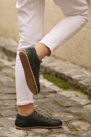 Grounding Barefoot Sneakers Toledo Green - Handmade Green Leather for Women