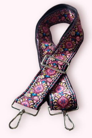 Groovy Floral Woven Crossbody Guitar Strap Purse - Pink and Black