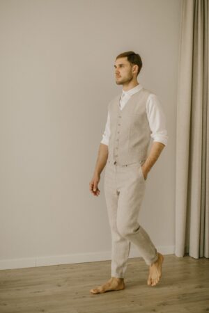 Rustic Elegance Linen Trousers for Men - Smart Casual, Wedding-Ready