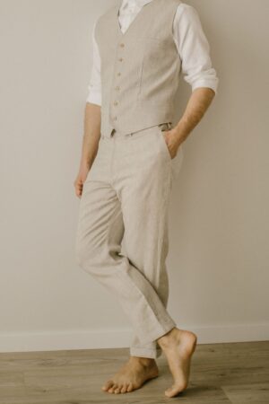 Rustic Elegance Linen Trousers for Men - Smart Casual, Wedding-Ready