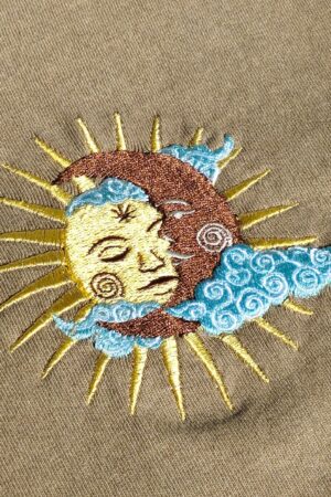 Celestial Tapestry Embroidered Sun and Moon T-shirt for Bohemian Souls