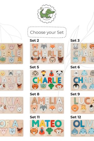 Personalized Safari Animal Name Puzzle Educational Montessori Toy for Toddlers, Custom Baby Shower or First Christmas Gift