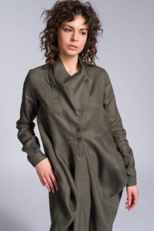 A90488 Draped Front Linen Shirt for Effortless Elegance