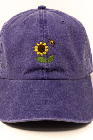 Sunflower Bee Embroidered Summer Baseball Cap Washed Cotton Curve Brim Hat